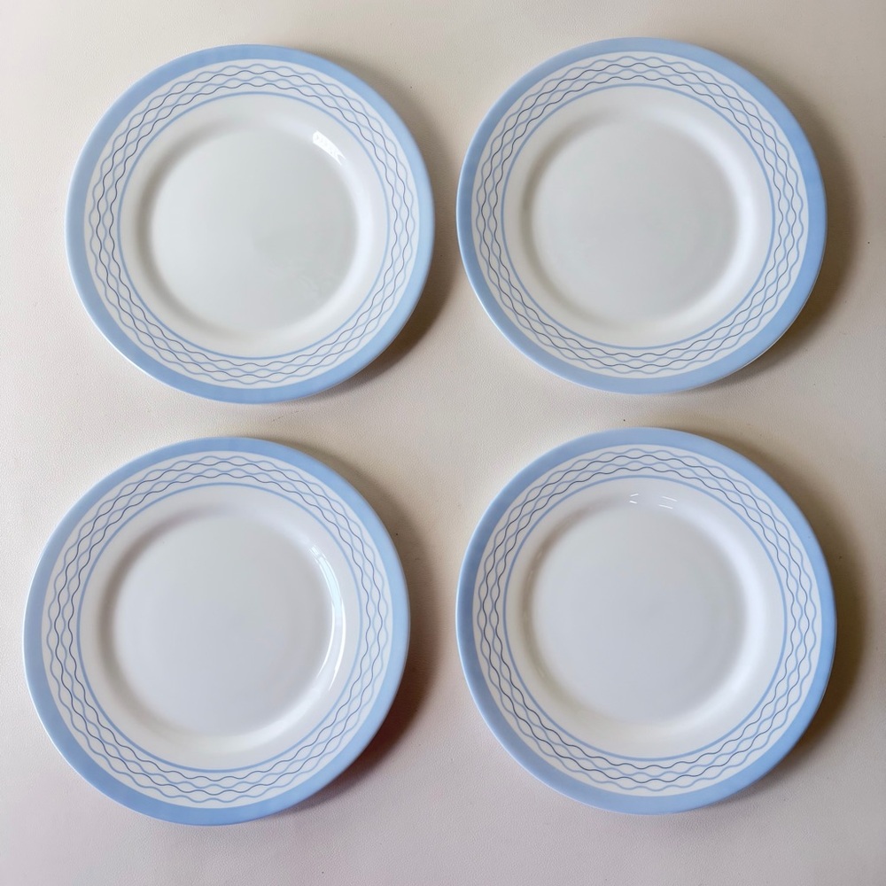 Martha Stewart Everyday France 7.75"  Salad/Dessert Plates White Blue Bands 4